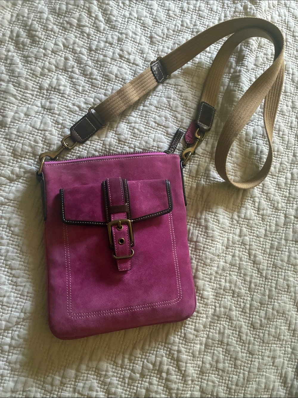 Vintage pink suede coach